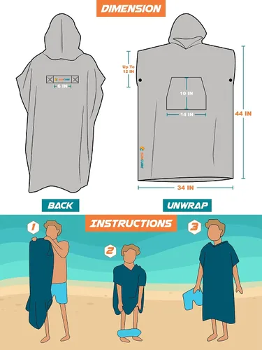 Miniatura 7 de SUN CUBE Poncho de surf cambiador con capucha Toalla de microfibra absorbente de secado rápido con bolsillo para surfear, hombres y mujeres