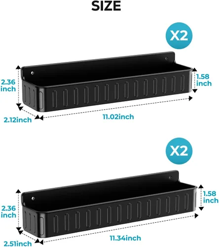 Miniatura 3 de Nieifi Estante de Especias para Montar en Pared, Paquete de 4, Negro, Instalación con Tornillo o Adhesivo, Organizador de Estante de Especias