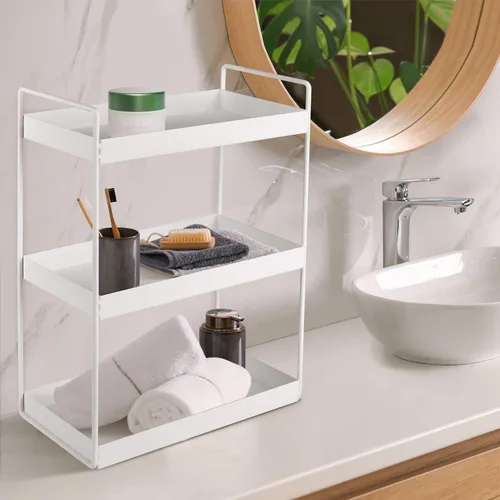 Miniatura 2 de Organizador de encimera de baño, bandeja de tocador para cosméticos y maquillaje, estante de especias de cocina, estante de pie, 3 niveles