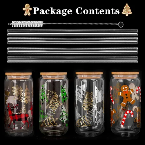 Miniatura 7 de Vasos de Navidad de 18 onzas para café helado de Navidad con tapas y pajitas, regalos de elefante blanco para adultos, vaso colorido de árbol