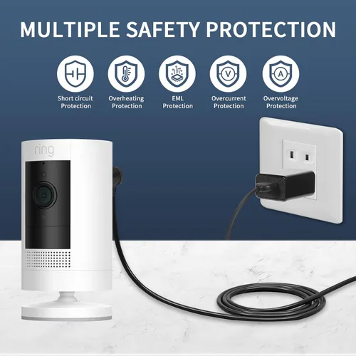 Miniatura 3 de Cables de carga de 30 pies para anillo resistente a la intemperie, cable de carga para interiores y exteriores con adaptador de corriente rápido