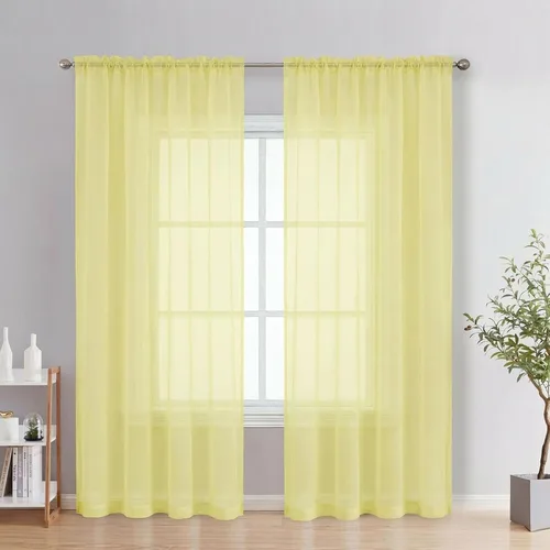 Miniatura 101 de OVZME - Cortinas traslúcidas blancas de 45 pulgadas de largo, 2 paneles, cortinas de gasa con bolsillo para barra para ventanas pequeñas, cada una