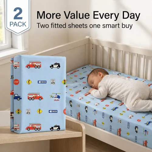Miniatura 2 de EVERYDAY KIDS Juego de 2 sábanas bajeras ajustadas para cuna de niño, 100% microfibra suave transpirable, sábana para bebé, se adapta al colchón