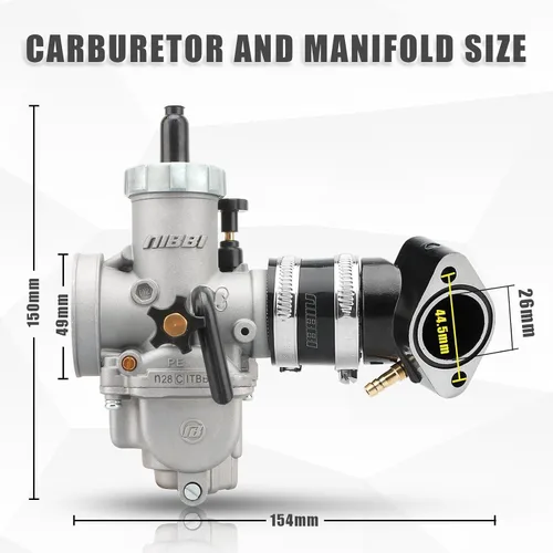 Miniatura 2 de NIBBI Kit de carburador de 28 mm - Carburador PE28 GY6 tubo curvo de 185 mm línea de acelerador manillar adecuado para motor GY6 patinete 150CC-250CC