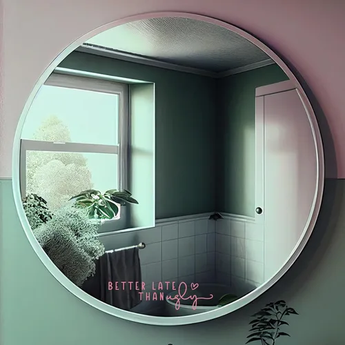 Miniatura 6 de 2 calcomanías de espejo con texto en inglés «Better Late Than Fey», calcomanías de vinilo para pared, buena idea de regalo, decoración de habitación