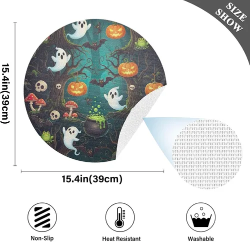 Miniatura 4 de Cute Ghosts Print Round Table Placemats, Heat Resistant Non Slip Place Mat Washable for Kitchen one sizex1