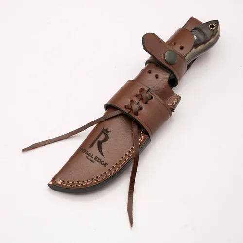 Miniatura 8 de Cuchillo de hoja fija – Cuchillo de caza de 9" recubierto en negro con punta de gota con funda de cuero - Espiga completa de acero al carbono
