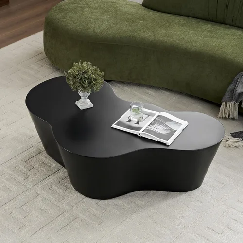 Miniatura 24 de Ø35.43'' Mesa de café redonda para sala de estar, moderna mesa de café en forma de tambor, material de fibra de vidrio, sin ensamblaje, beige