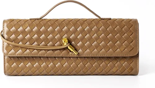 Miniatura 13 de Joryin Bolso tejido para mujer, bolso de mano de noche tejido de cuero y gamuza, bolso cruzado de gamuza, bolso formal de noche