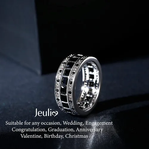 Miniatura 3 de Jeulia Anillo de diamantes de boda para hombre Anillo de plata de ley Eternity corte princesa para mujeres y hombres, anillo de compromiso apilable