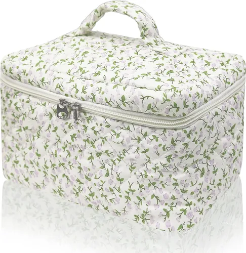 Miniatura 40 de Gosect Bolsa de maquillaje grande, bonita bolsa de cosméticos para mujeres y niñas, bolsa de aseo estética de coqueta floral, bolsa organizadora