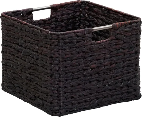 Miniatura 11 de Household Essentials Cesta tejida cuadrada, cubo de cuerda de papel con asas de acero inoxidable, gris