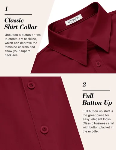 Miniatura 5 de HOTOUCH Camisas básicas con botones para mujer, manga 34, elásticas, con botones, camisa de vestir ajustada para camarera