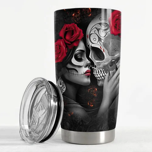 Miniatura 3 de SANDJEST Vaso Térmico para Parejas de 20oz Regalos para Esposa Esposo Calavera Parejas Vasos Térmicos de Acero Inoxidable Taza de Viaje para Café