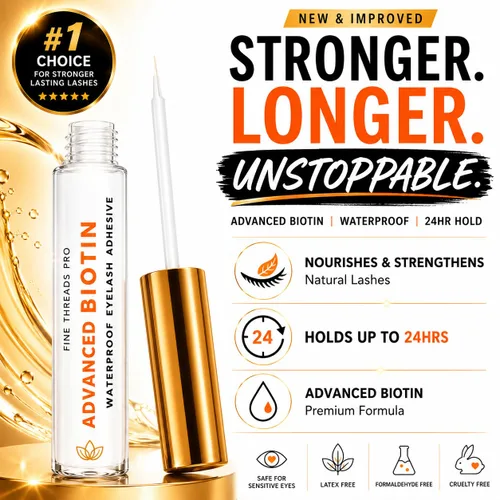 Miniatura 5 de Advanced Biotin - Pegamento de pestañas transparentes para ojos sensibles, seguro, sin látex, hipoalergénico, fuerte sujeción, pegamento de pestañas