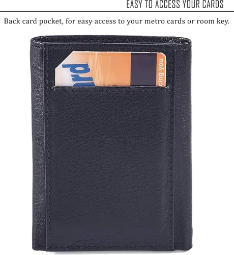 Miniatura 2 de Billetera para hombre, de piel auténtica, con bloqueo RFID, con ventana de identificación, en caja de regalo