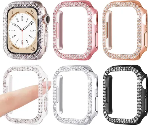 Miniatura 10 de Carcasa NewWays Bling Cases para Apple Watch de 1.5 pulgadas, 1.56 pulgadas, 1.65 pulgadas, 1.73 pulgadas, Negro/Rosa/Oro Rosa/Plata/Transparente