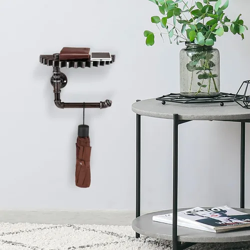 Miniatura 2 de MyGift Estante de tubo industrial, estante flotante de metal, soporte de papel higiénico montado en la pared, estante colgante con diseño
