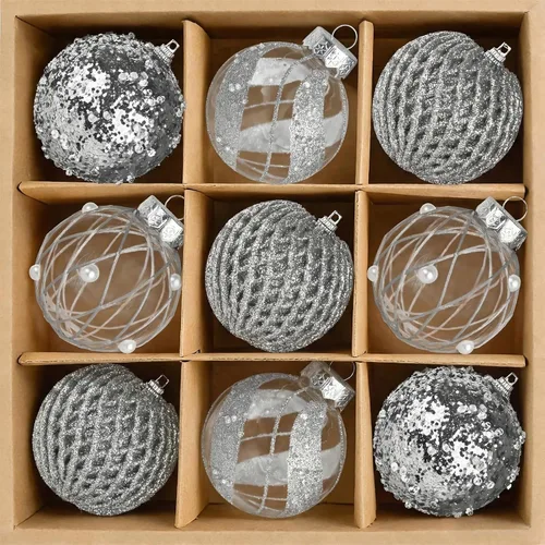 Miniatura 11 de Mupera Paquete de 9 adornos de Navidad con purpurina, bolas inastillables de lentejuelas doradas champán, decoración colgante de alta calidad