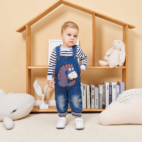 Miniatura 4 de Linda ropa de bebé niño traje niño niño camiseta de manga larga a rayas + mono de mezclilla mono pantalones conjuntos conjuntos