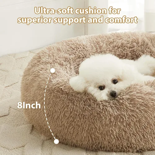 Miniatura 2 de WNPETHOME Cama calmante para perros y gatos, cama pequeña para perros con diseño de dona, de piel sintética, antiansiedad, mullida para mascotas
