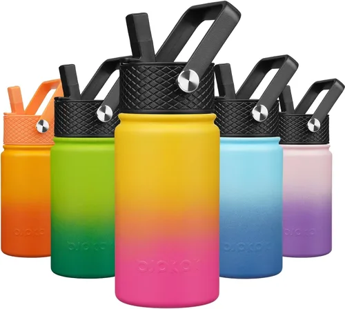 Miniatura 41 de BJPKPK Botella de agua aislada con tapa con pajilla, bonitas botellas de agua de 15 onzas, termo de metal de acero inoxidable, vasos reutilizables