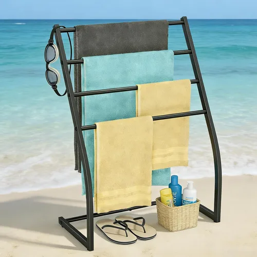 Miniatura 9 de Honiter Toallero de secado para baño, toallero independiente, toallero de 4 niveles de ancho, toalleros de piscina al aire libre, soporte