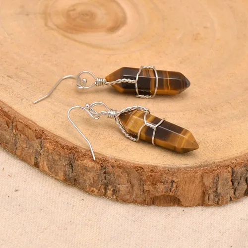 Miniatura 60 de Pendientes de cristal de punta envuelta en alambre de piedra pulida para mujer Reiki Energy Healing