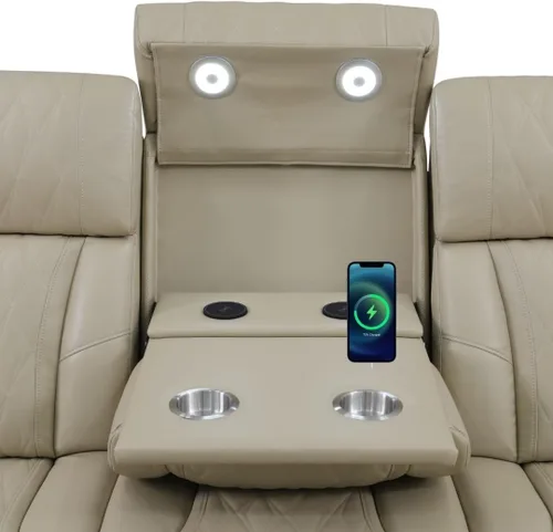 Miniatura 4 de Sofá Seccional Reclinable Eléctrico con Luz LED para Sala de Estar, Juego de Sofá Seccional de Esquina Reclinable de Cuero Sintético, Portavasos