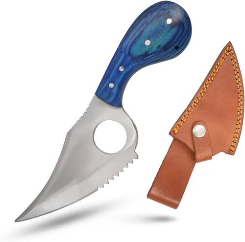 Miniatura 13 de Cuchillo desollador de hoja fija hecho a mano, 7.25 pulgadas en total, 4.25 pulgadas de acero inoxidable media hoja dentada, mango de resina, con bp