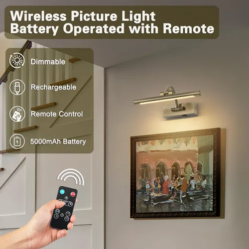 Miniatura 6 de DESOOP - Luces inalámbricas recargables para cuadros, iluminación de galería, luz de marco de fotos con batería, control remoto y temporizador, luz