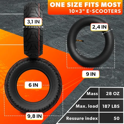 Miniatura 2 de Tubo de neumático de scooter 80/65-6 para todas las estaciones – Reemplazo de neumáticos de scooter eléctrico de 10 x 3 pulgadas con banda