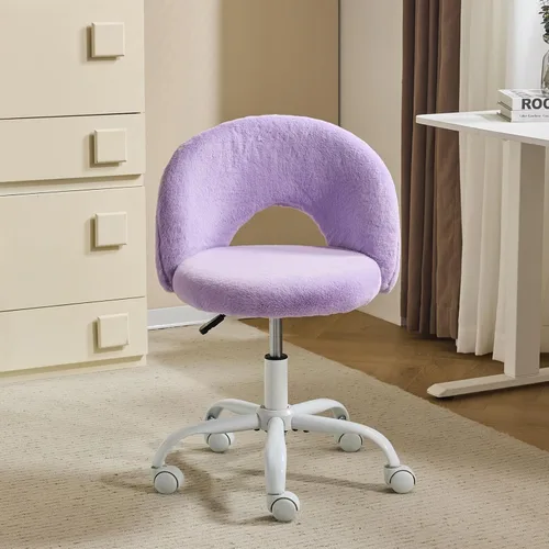 Miniatura 10 de VINGLI Silla de tocador pequeña con ruedas para niñas. Bonita silla de escritorio de oficina moderna de altura ajustable sin brazos. Silla giratoria