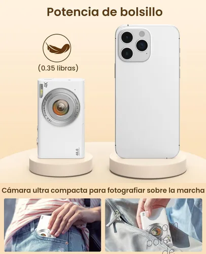 Miniatura 5 de Cámara digital, cámara de videoblogs 4K para YouTube con cámaras de enfoque automático para fotografía con zoom digital 16X, cámara digital compacta