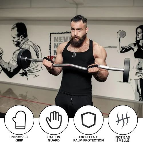 Miniatura 3 de Guantes de gimnasio para hombre para levantamiento de pesas, guantes de cuero de cuatro dedos, guantes antideslizantes para levantamiento de pesas