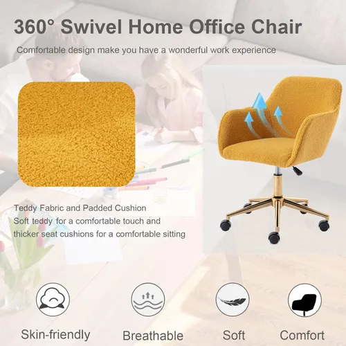 Miniatura 4 de Silla moderna de peluche para oficina en casa, silla giratoria ajustable para sala de estar, bonito escritorio para adolescentes, decoración