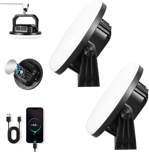 Miniatura 14 de VAVOFO Linterna LED de Campamento Recargable de 30W, 3000LM, 124 LED con 3 Modos de Iluminación, Luz Portátil para Tienda de 7200mAh con Imán