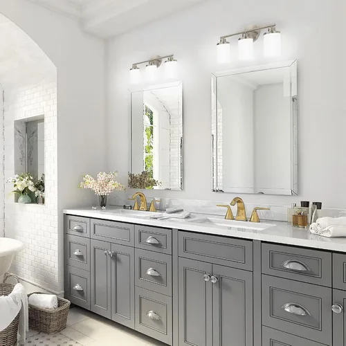 Miniatura 7 de Lámparas de baño, luces de baño negras mate, luz de tocador de 4 luces sobre espejo, moderna lámpara de tocador con vidrio esmerilado