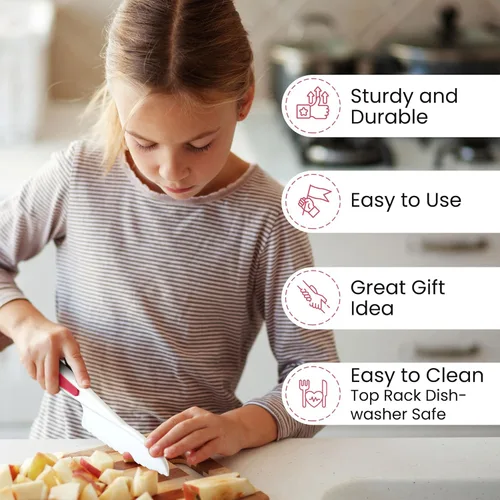Miniatura 2 de Zulay Juego de cuchillos infantiles de 3 piezas para cocinar y hornear reales, cuchillos para niños pequeños para cortar frutas, verduras y Rosa