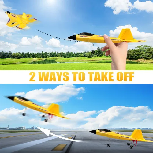 Miniatura 8 de Fremego Avión RC F22 de 2.4GHz con Control Remoto con Estabilizador Giroscópico, Luces LED y Baterías Duales, Planeador RC de Vuelo Fácil