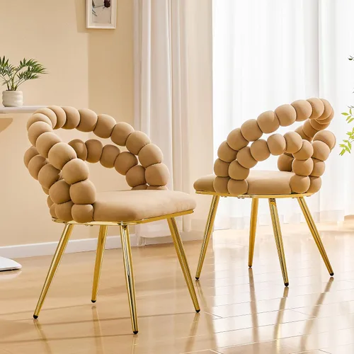 Miniatura 24 de Montary Juego de 2 sillas de comedor, modernas sillas de comedor con patas de acero dorado, elegantes sillas de piel sintética beige con respaldo