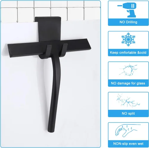 Miniatura 8 de Escobilla de ducha de silicona, color negro, 9 pulgadas Todo-propósito, para la puerta de cristal de la ducha, con el gancho, herramienta