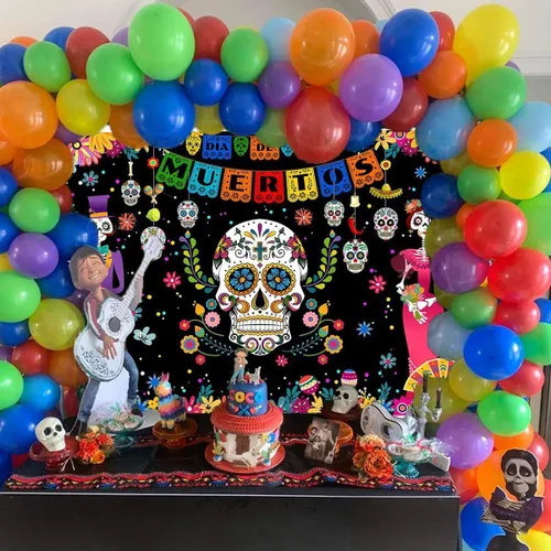 Miniatura 3 de Mocsicka Telón de fondo del Día de los Muertos mexicano, Día de los Muertos, fiesta de calavera de azúcar, decoración de fiesta, decoración