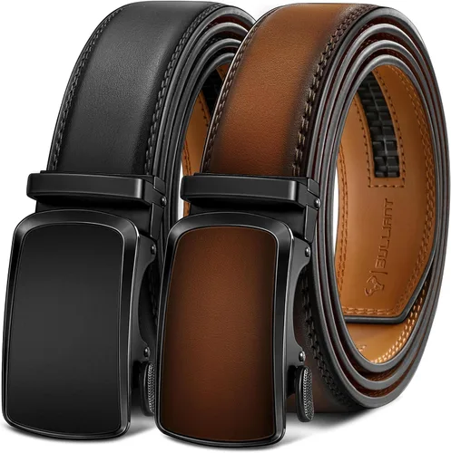 Miniatura 19 de BULLIANT - Paquete de 2 cinturones de cuero con trinquete para hombre, ajustables, corte de 1 3/8 para un ajuste perfecto, regalo para hombre