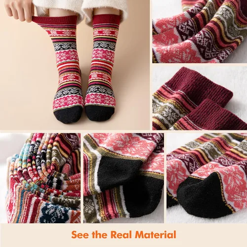 Miniatura 2 de Nimalpal 5 pares de calcetines de lana Calcetines de lana para mujeres y hombres, calcetines de botas suaves calcetines de invierno para senderismo