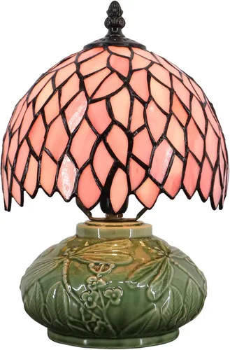Lámpara Tiffany Pequeña de Mesa con Forma de Hongo, Mini Luz de Escritorio de Vidrio Emplomado, Lámpara de Cerámica de Memoria y Condolencia 8X11