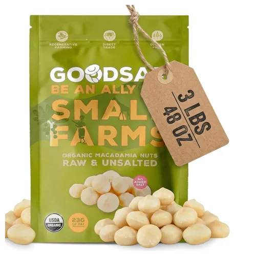 Miniatura 9 de GoodSAM Nueces de macadamia crudas orgánicas, sin sal, frutos secos enteros, sabor cremoso mantecoso, cultivadas de forma sostenible en granjas