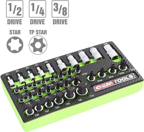 Miniatura 2 de OEMTOOLS 23991 Juego de 35 piezas de llaves de estrella multiaccionamiento, juego de dados Torx con bandeja de espuma EVA, diseñado para caber