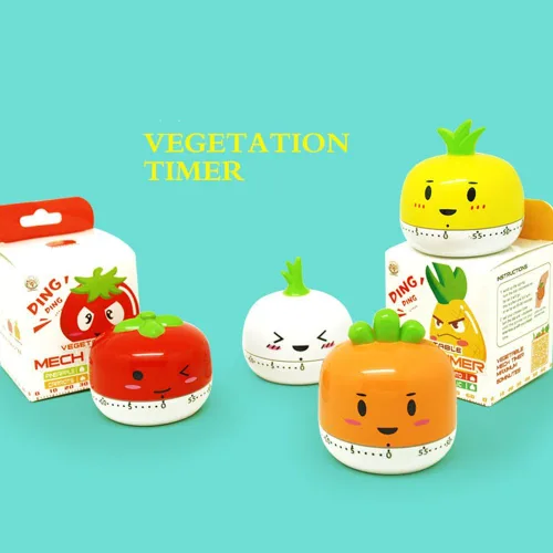 Miniatura 2 de Temporizador mecánico de hortalizas de dibujos animados de 60 minutos, temporizador de cocina mecánico, contadores de alarma ruidosos, temporizador