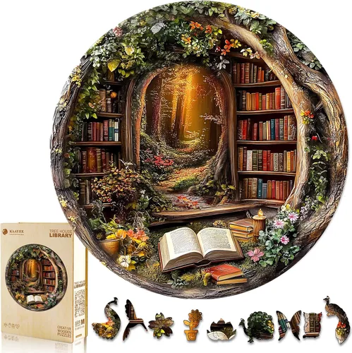 Miniatura 14 de KAAYEE Rompecabezas de madera para adultos, efecto visual 3D, dragón de lectura nocturna familiar, rompecabezas de madera de forma única, Lectura